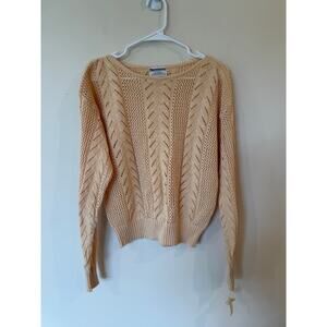 Personal Sweater Womens XL Beige Floral Ramie Open Knit Boat Neck Drop Shoulder